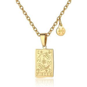 Zodiac Sign Necklace for Women Constellation Tarot Card Pendant Double Sided
